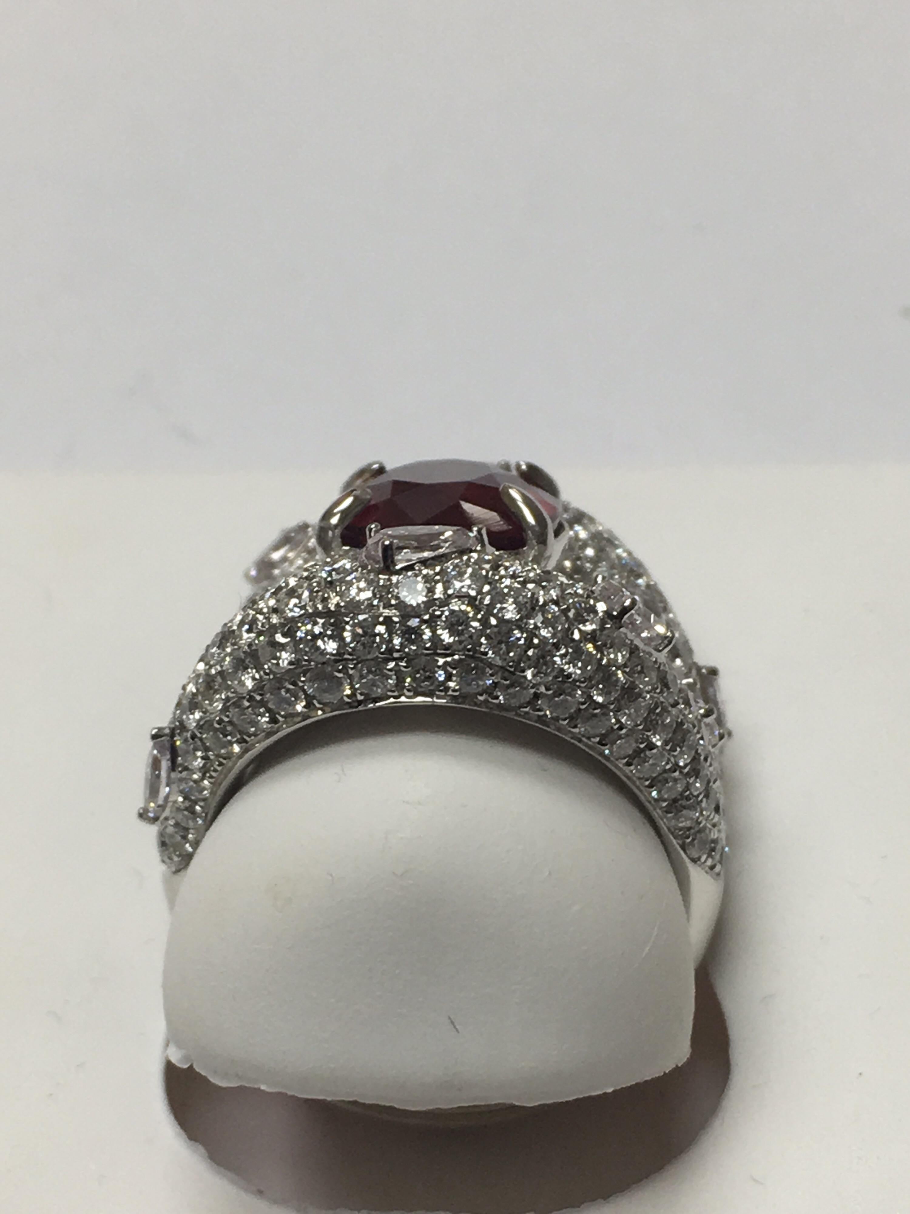 Oval Cut GRS Certified 5.52 Carat Natural Ruby Diamond Ring