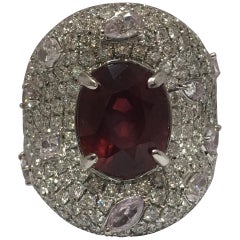 GRS Certified 5.52 Carat Natural Ruby Diamond Ring