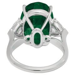 GRS Certified 5.53 Oval Emerald NO Oil Green Emerald Diamond Platinum Ring