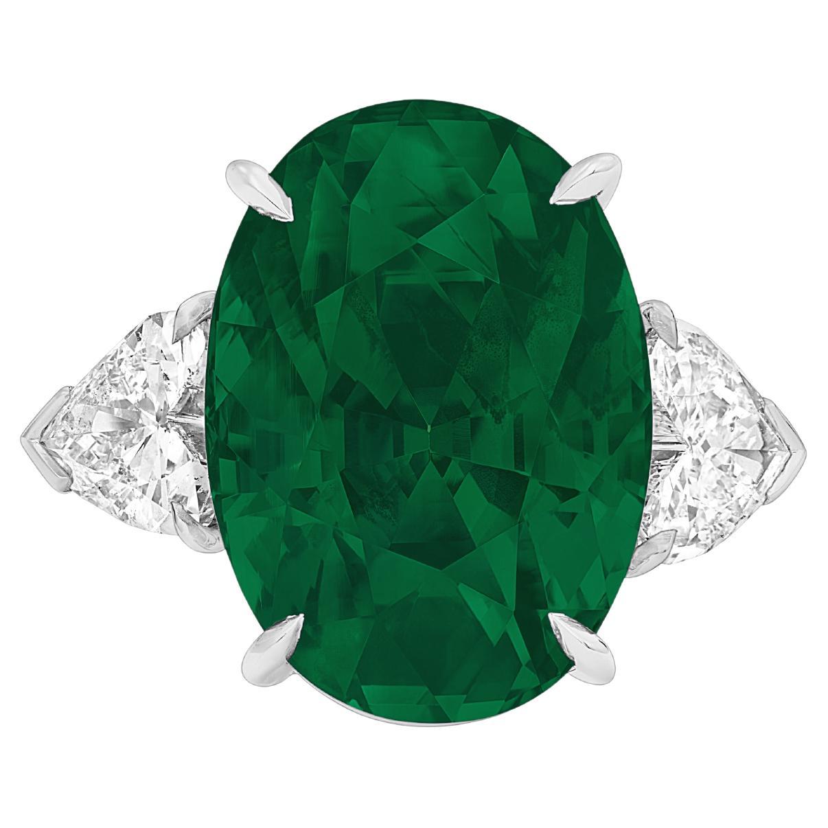 Oval Cut GRS Certified 5.53 Oval Emerald NO Oil Green Emerald Diamond Platinum Ring For Sale