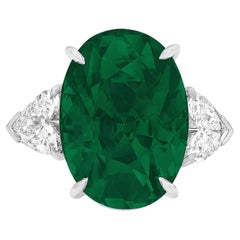 Anello di platino con diamante verde smeraldo certificato GRS 5,53 smeraldo ovale NO Oil