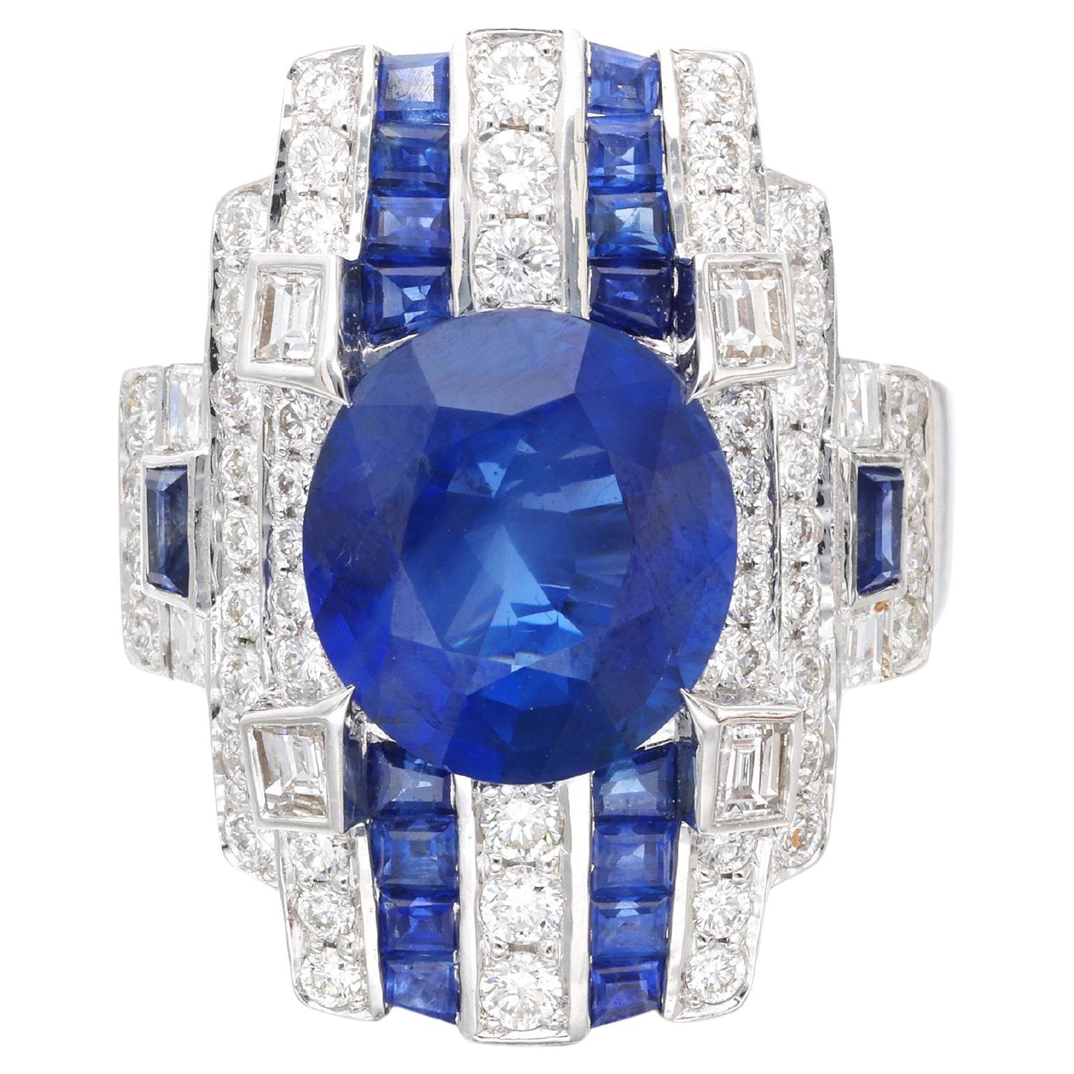 Bague diamant saphir bleu de Birmanie certifié GRS de 5,54 carats bleu royal sans chaleur