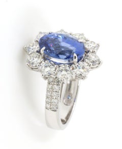 GRS Certified 5.55 Carat Blue Sapphire and Diamond Ring in 18K White Gold