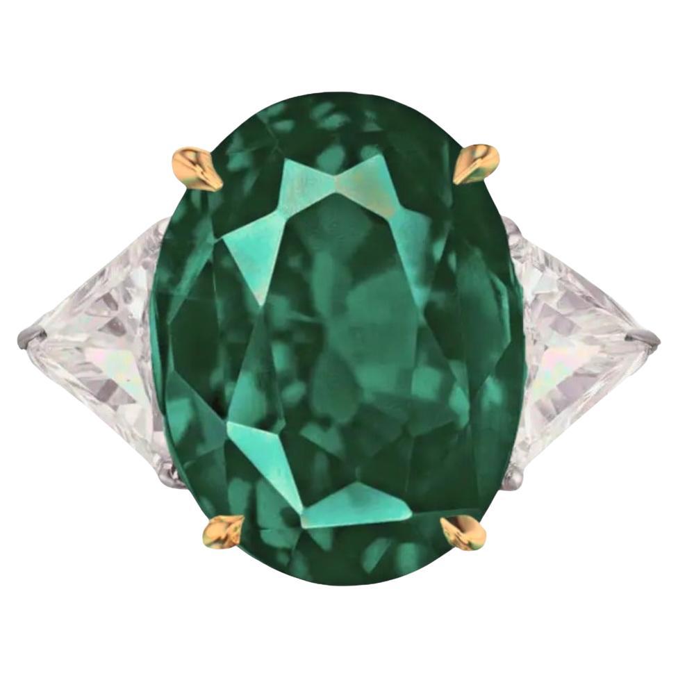 GRS Certified 5.57 Carat Green Emerald INSIGNIFICANT Oil Half moon Diamond ring