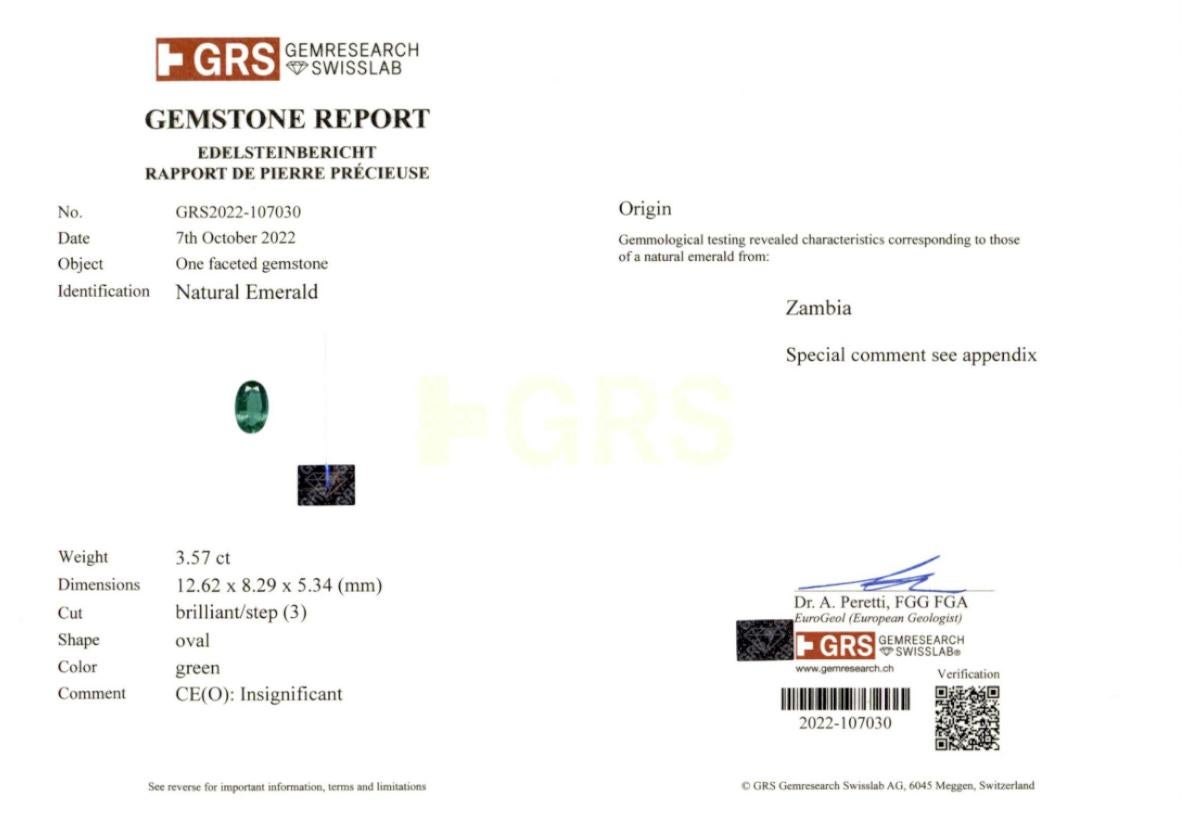 Oval Cut GRS Certified 3.57 Carat Zambian Emerald Cluster Diamond Halo Ring For Sale