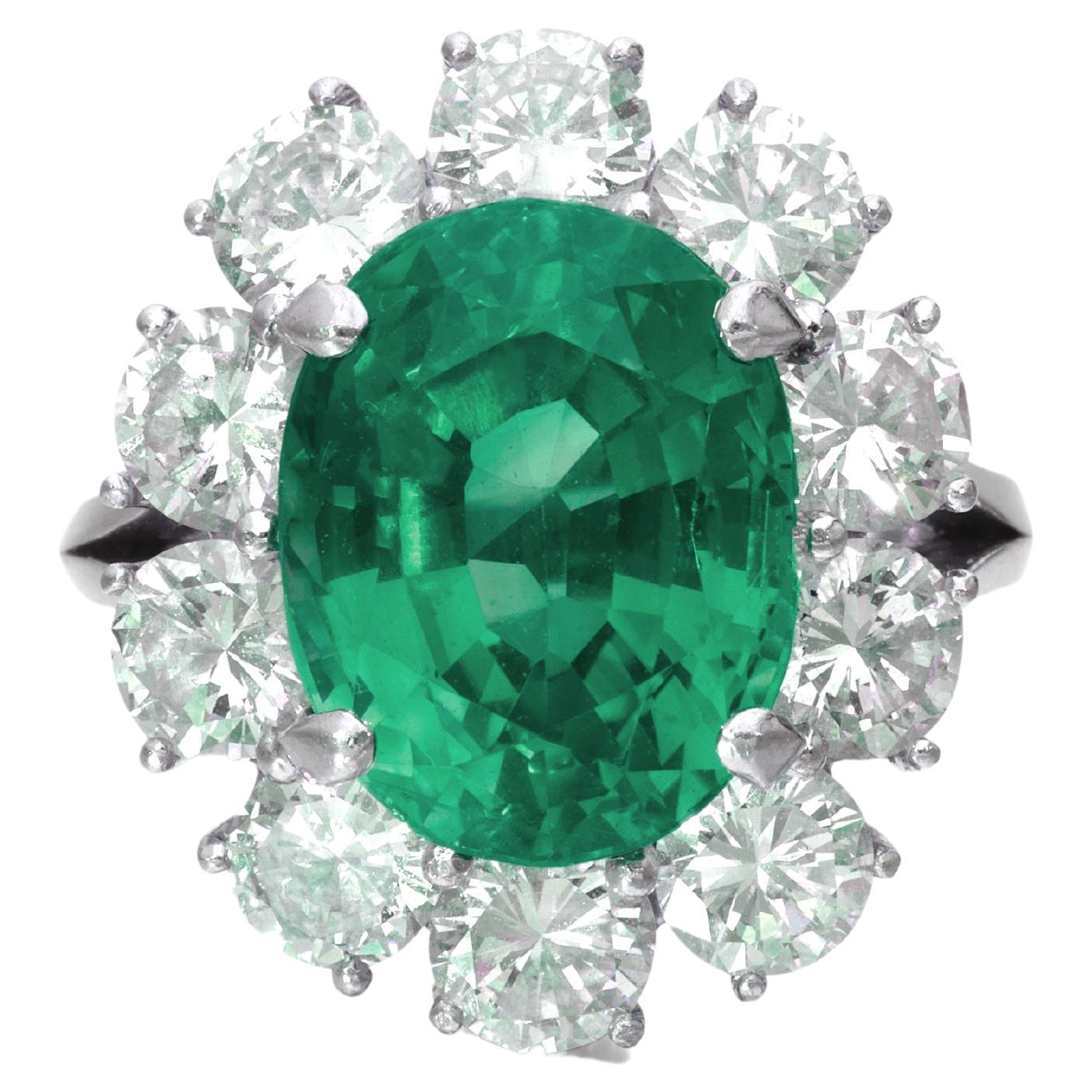 GRS Certified 5.57 Carat No Oil Vivid Green Emerald Diamond Ring
