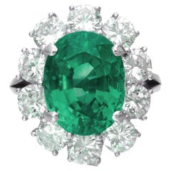 Bague en diamant certifié GRS 5,57 carats No Oil Vivid Green Emerald