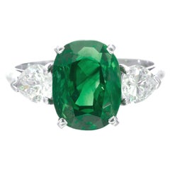 GRS Certified 5.57 Carat VIVID GREEN Oval Diamond Ring NO OIL