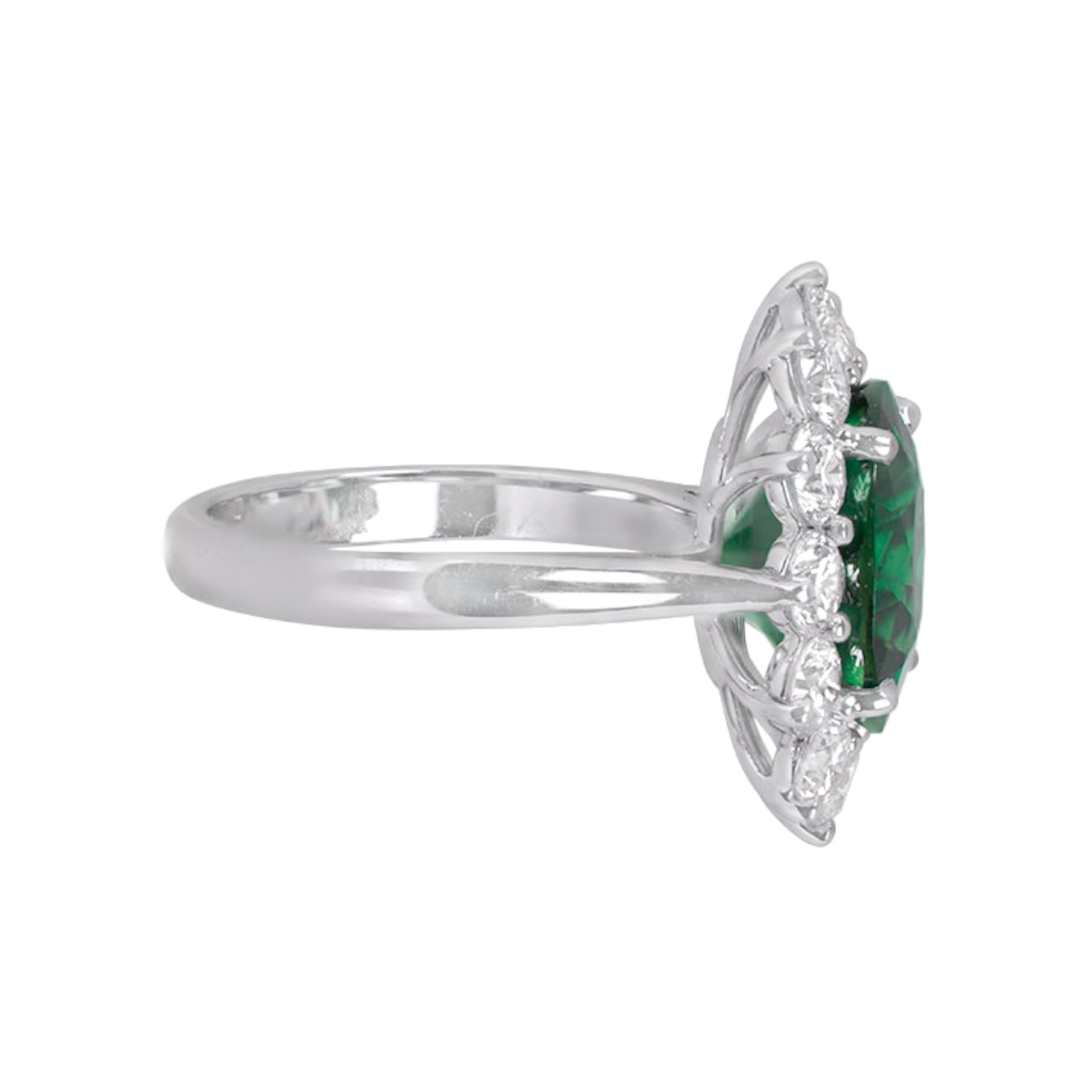 Contemporary GRS Certified 7.33 Carat Green Emerald Diamond Platinum Ring For Sale