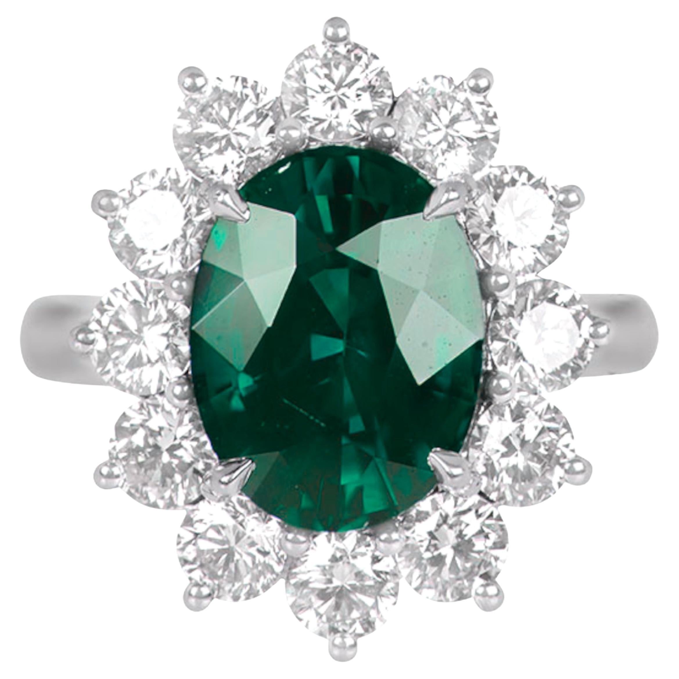 GRS Certified 7.33 Carat Green Emerald Diamond Platinum Ring
