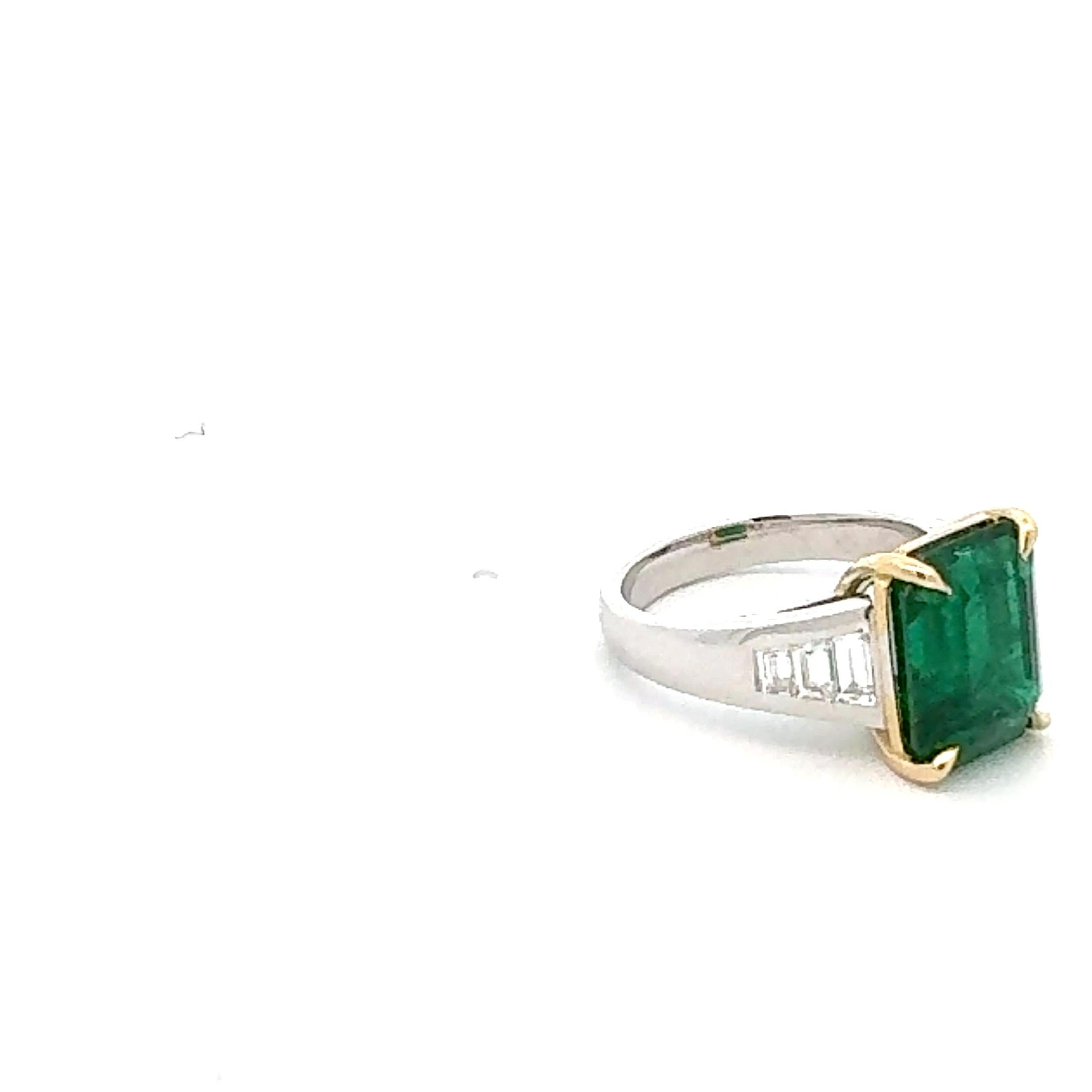 Emerald Cut GRS Certified 5.60 carat Zambian Emerald Diamond Ring