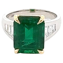 GRS Certified 5.60 carat Zambian Emerald Diamond Ring