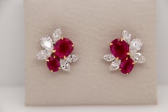 GRS Certified 5.8 Carat Burmese No Heat Pigeon Blood Ruby and Diamond Earrings