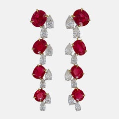 Orecchini pendenti di diamanti e rubini di Birmania senza calore certificati GRS da 5,80 carati