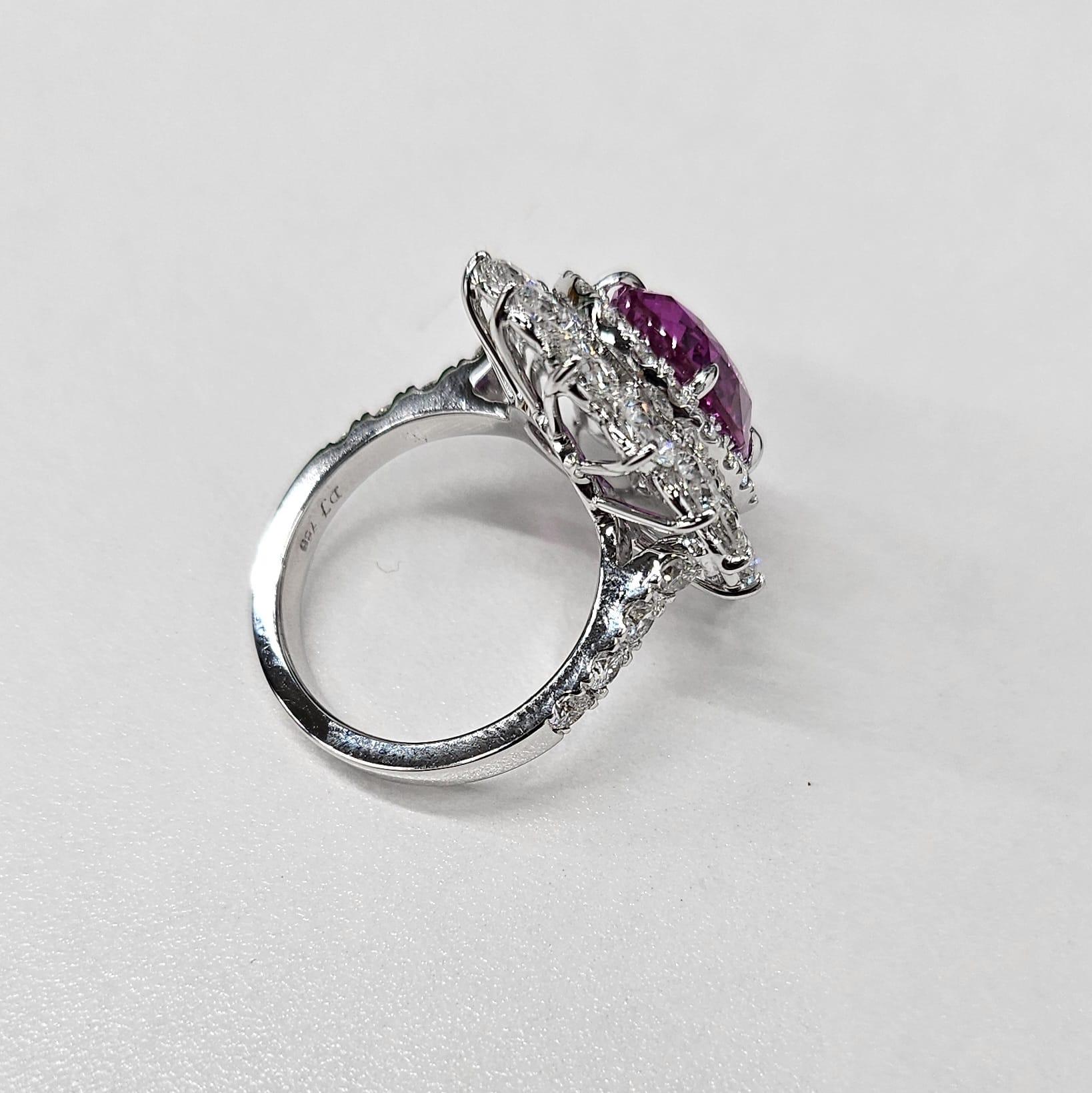 GRS Certified 5.81 Ct Pink Sapphire & 3.59 Ct Diamond Ring in 18K White Gold For Sale 5