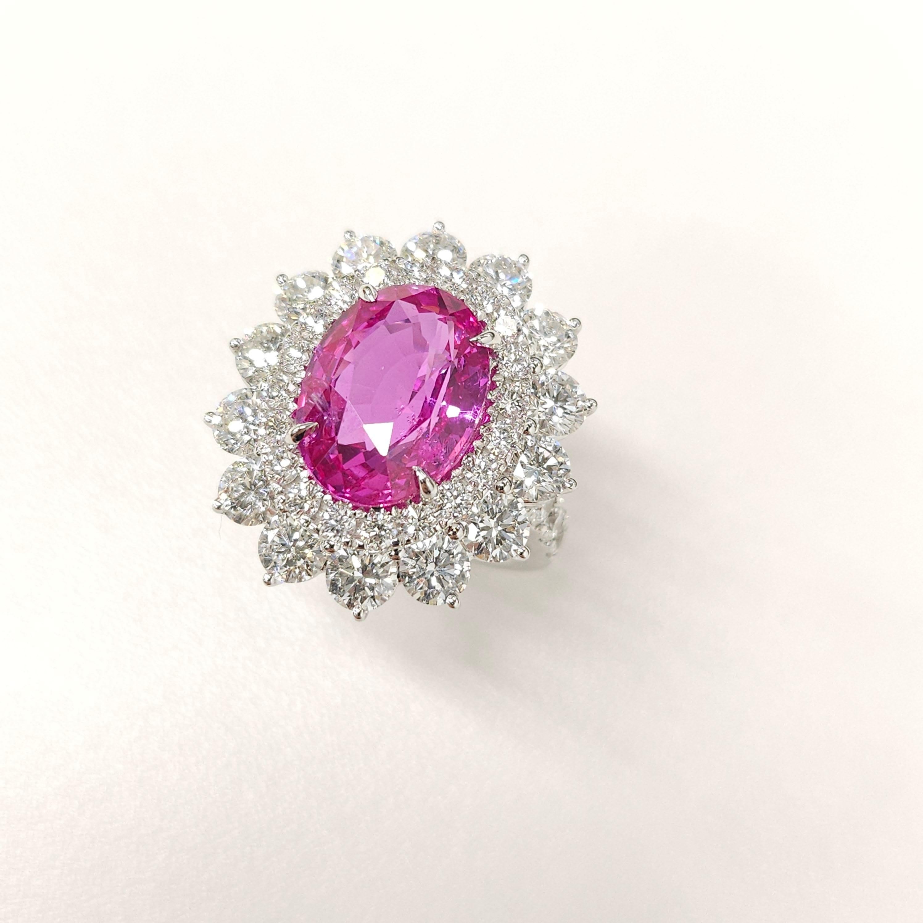 GRS-zertifizierter 5,81 Karat rosa Saphir & 3,59 Karat Diamantring aus 18 Karat Weißgold im Angebot 7