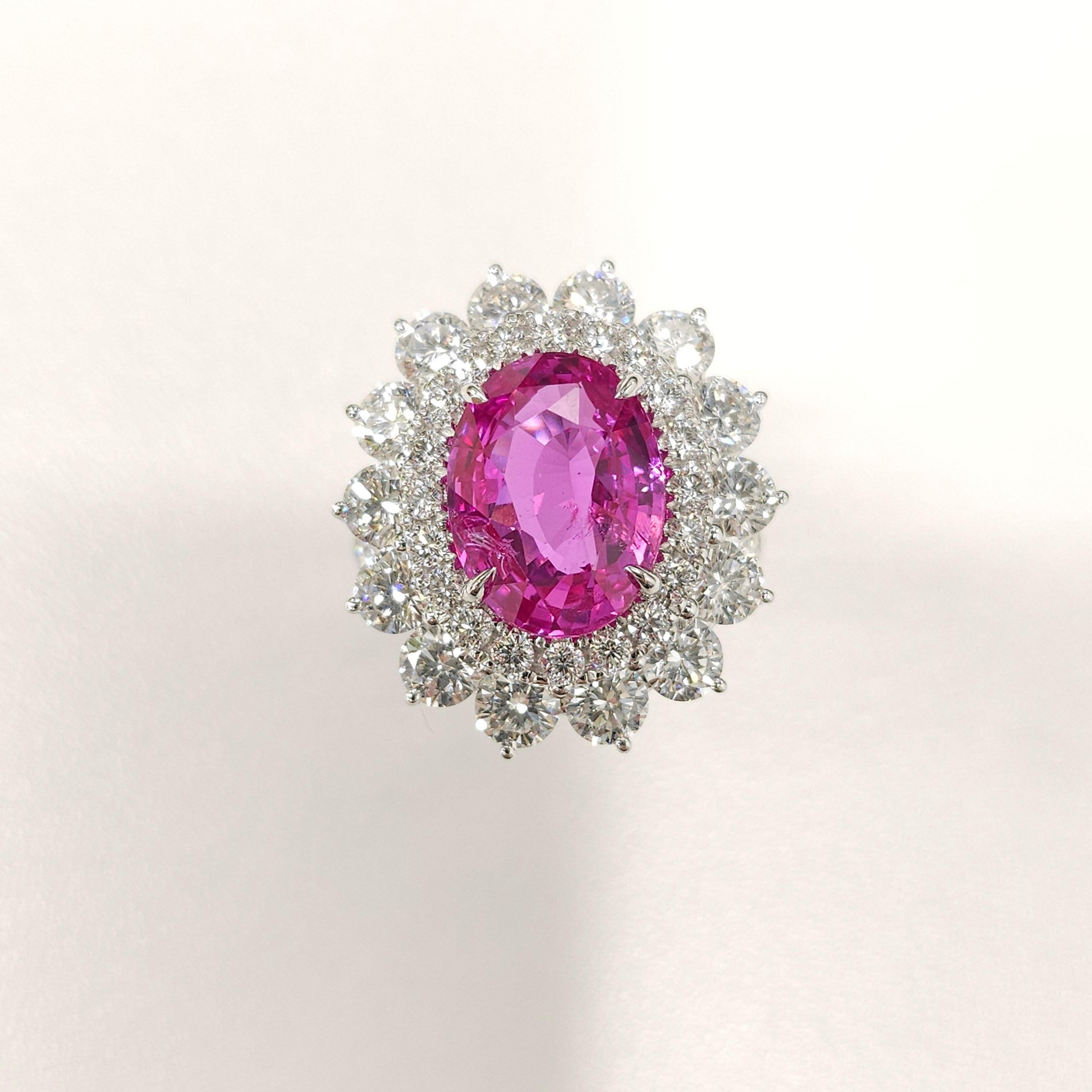 GRS Certified 5.81 Ct Pink Sapphire & 3.59 Ct Diamond Ring in 18K White Gold For Sale 8