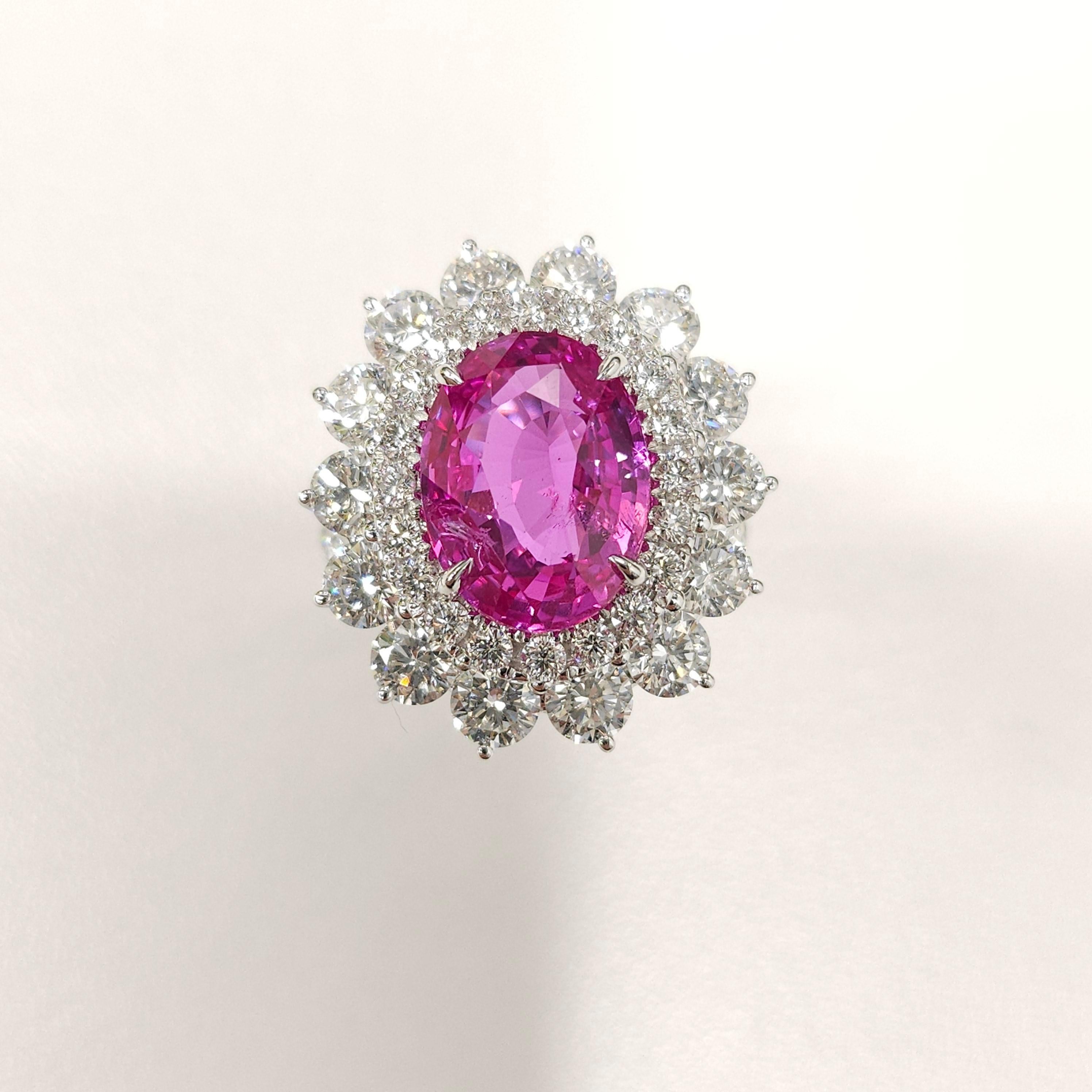 GRS Certified 5.81 Ct Pink Sapphire & 3.59 Ct Diamond Ring in 18K White Gold For Sale 9