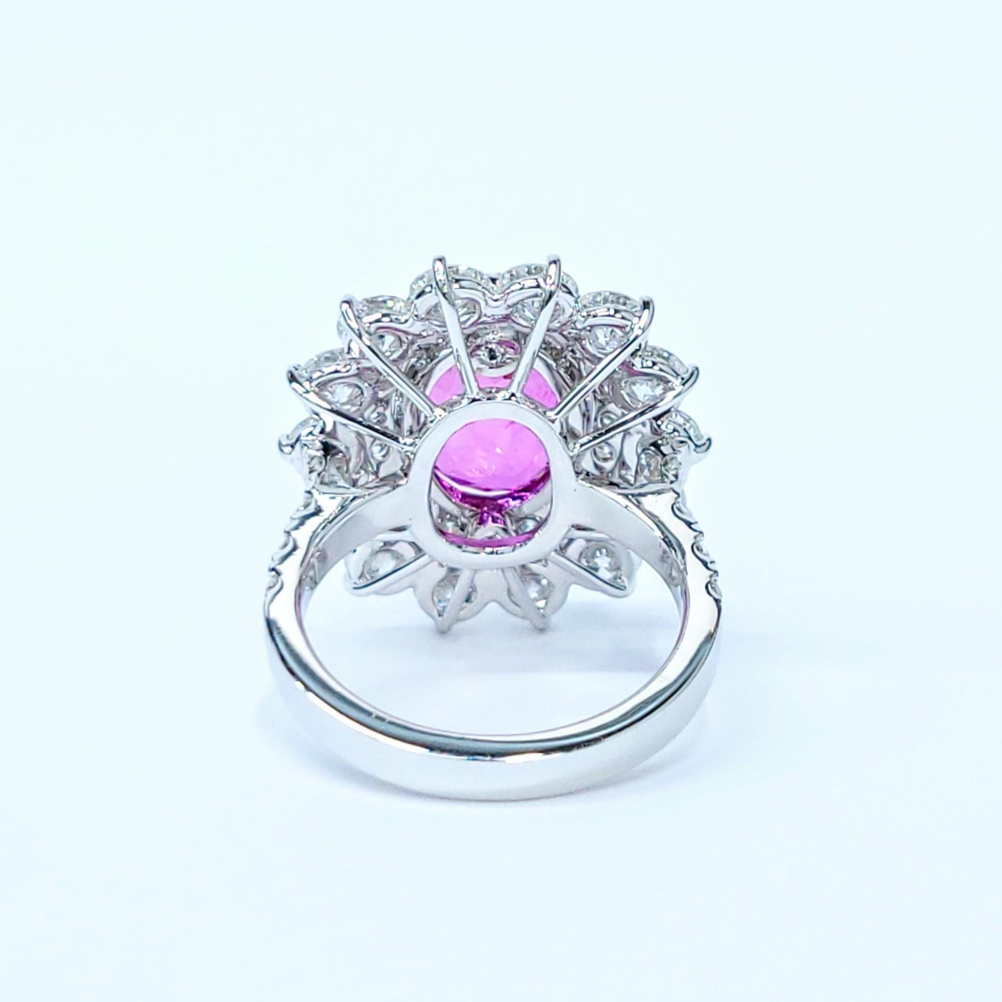 GRS Certified 5.81 Ct Pink Sapphire & 3.59 Ct Diamond Ring in 18K White Gold For Sale 2