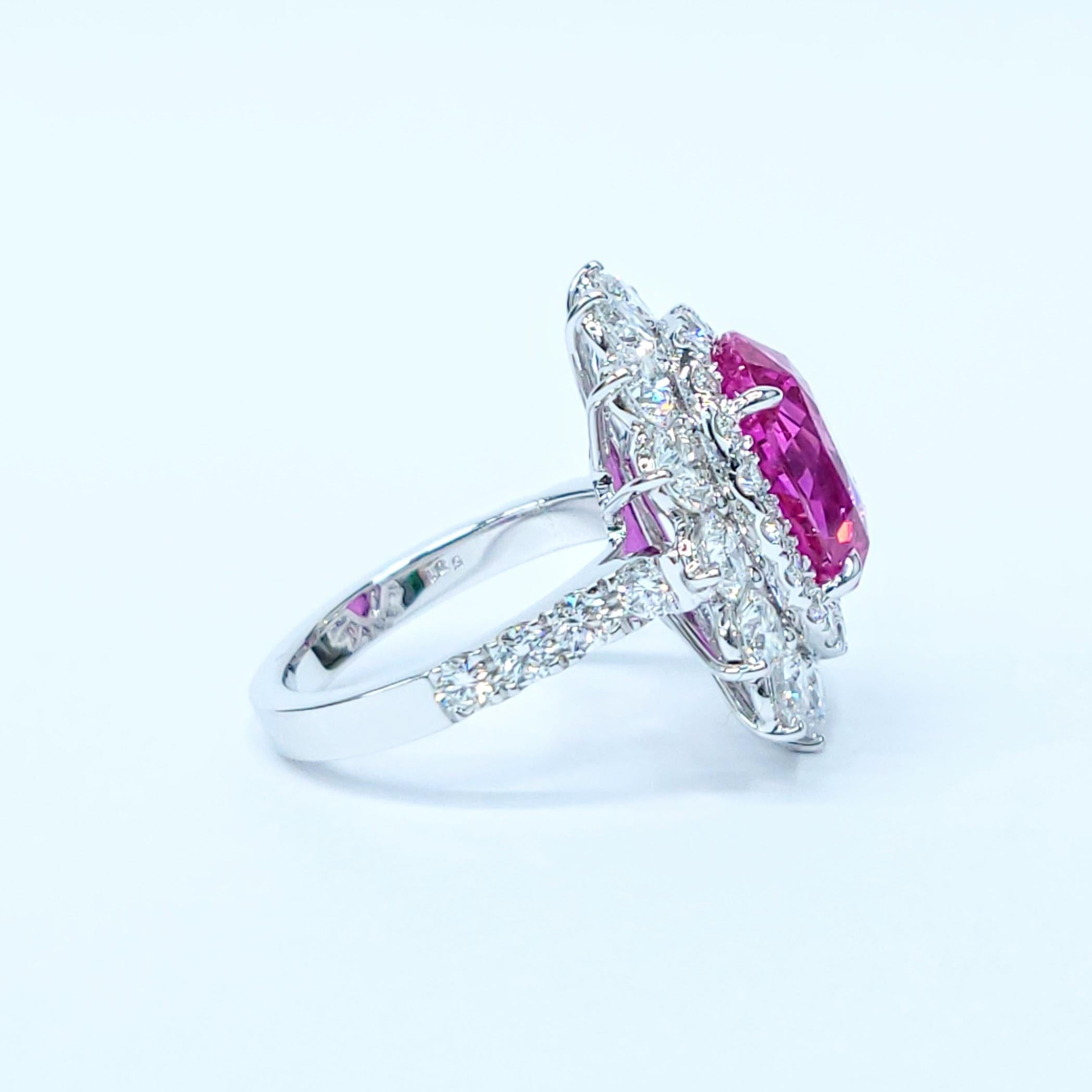 GRS Certified 5.81 Ct Pink Sapphire & 3.59 Ct Diamond Ring in 18K White Gold For Sale 3
