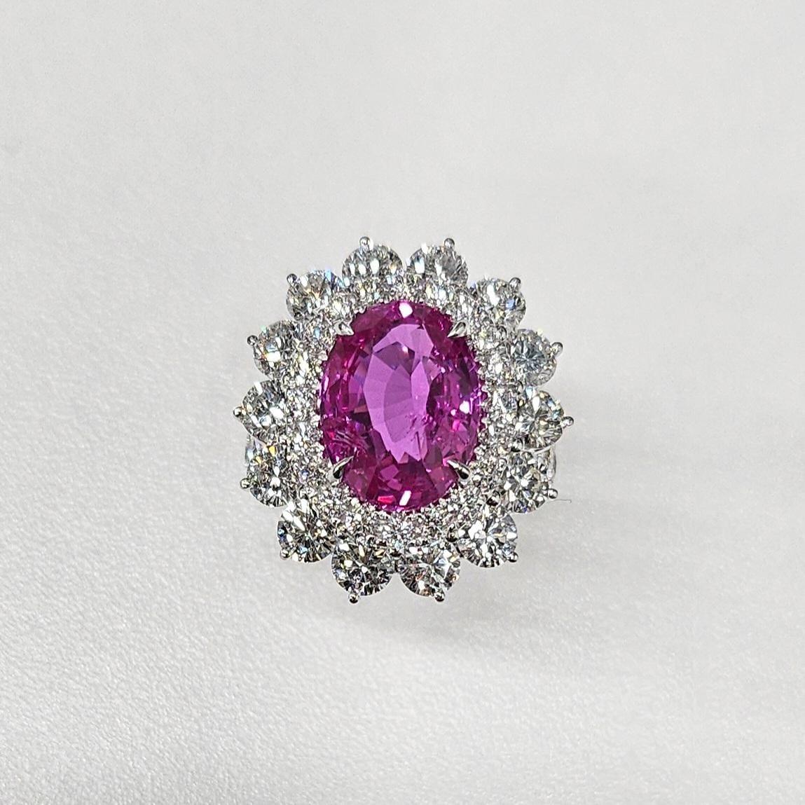 GRS Certified 5.81 Ct Pink Sapphire & 3.59 Ct Diamond Ring in 18K White Gold For Sale 3