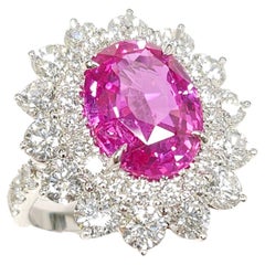 GRS Certified 5.81 Ct Pink Sapphire & 3.59 Ct Diamond Ring in 18K White Gold