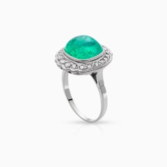 GRS Certified 5.85 Carat Emerald and 0.40 Carat Diamond Ring in 14K White Gold