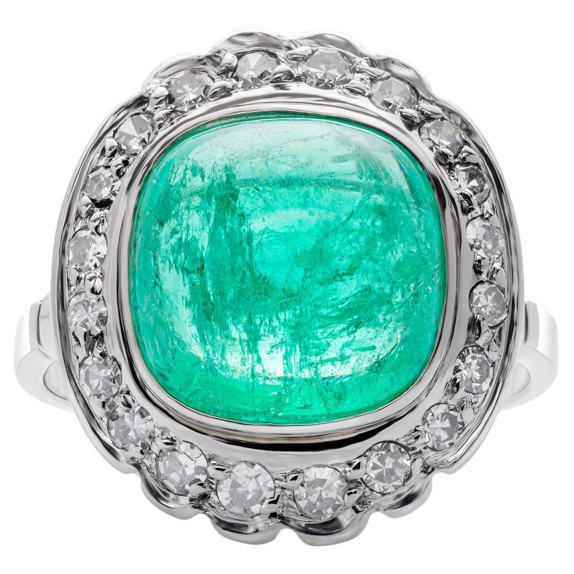 Bague en or blanc 14 carats certifiée GRS avec émeraude de 5,85 carats et diamant de 0,40 carat en vente