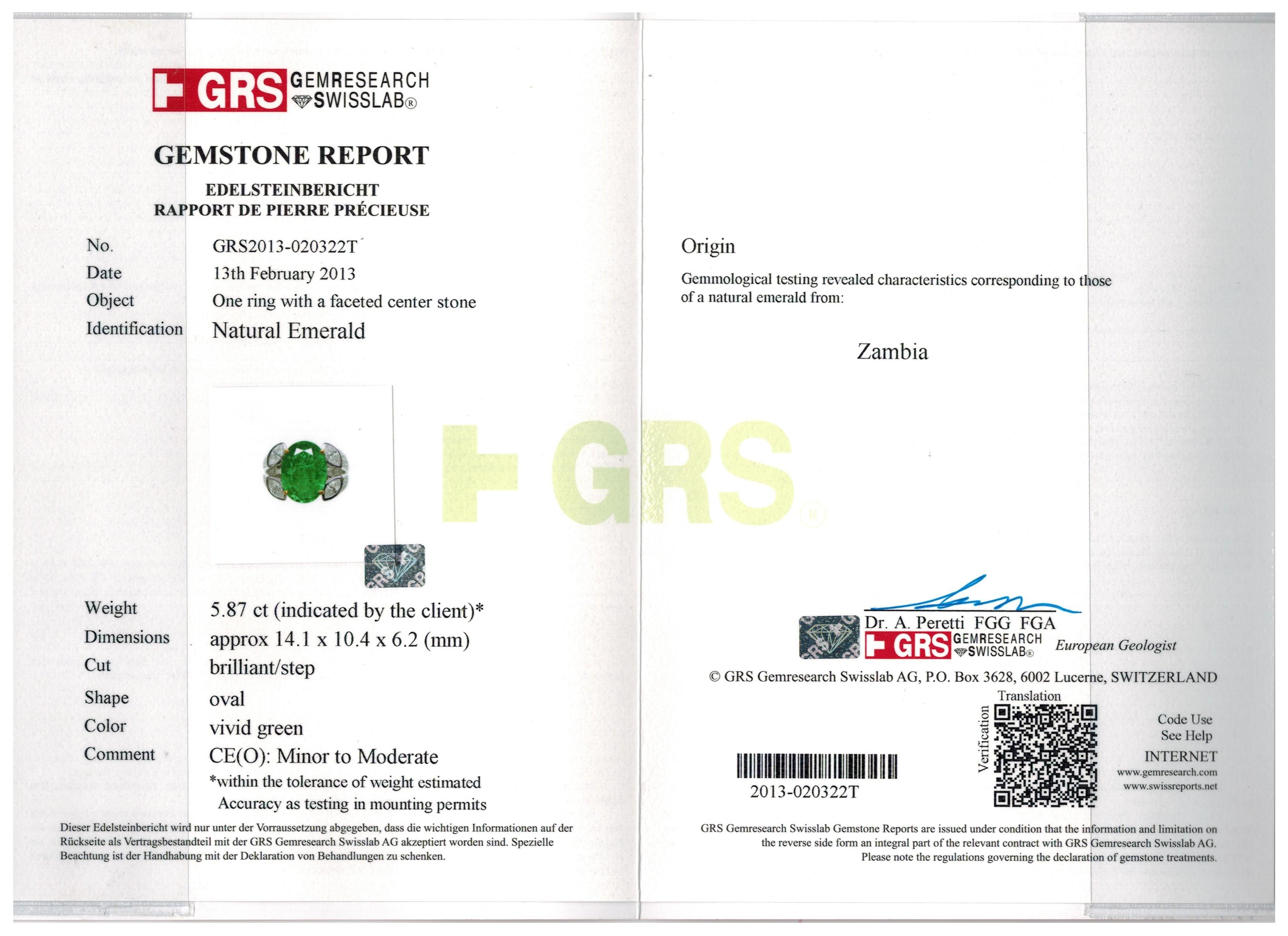 GRS Certified 5.87 Carat Vivid Green Emerald & Rose Cut Diamond Cocktail Ring In New Condition For Sale In Bangkok, Bangkok