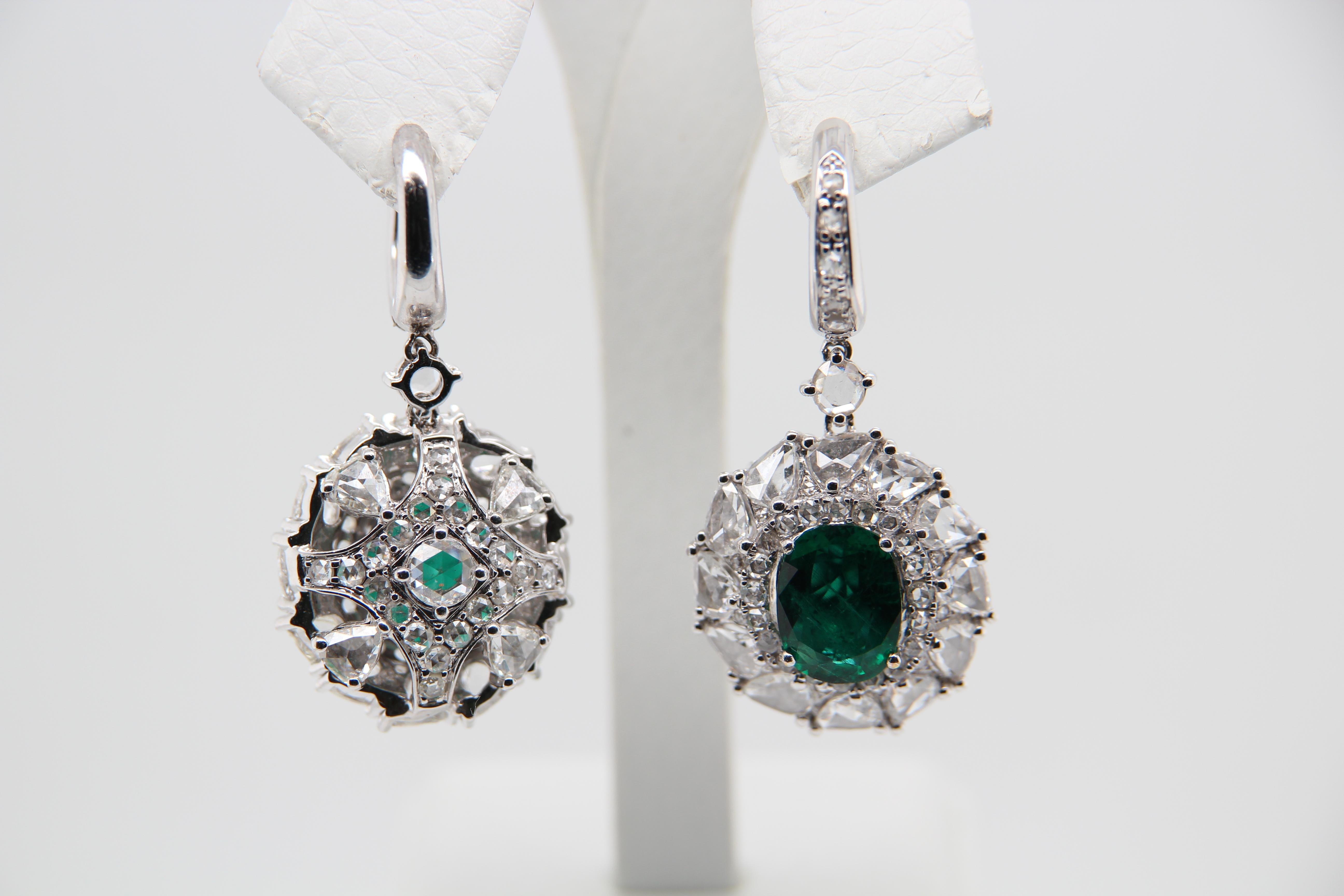 Oval Cut GRS Certified 5.87 Zambian Emerald and Diamond Dangling Earring