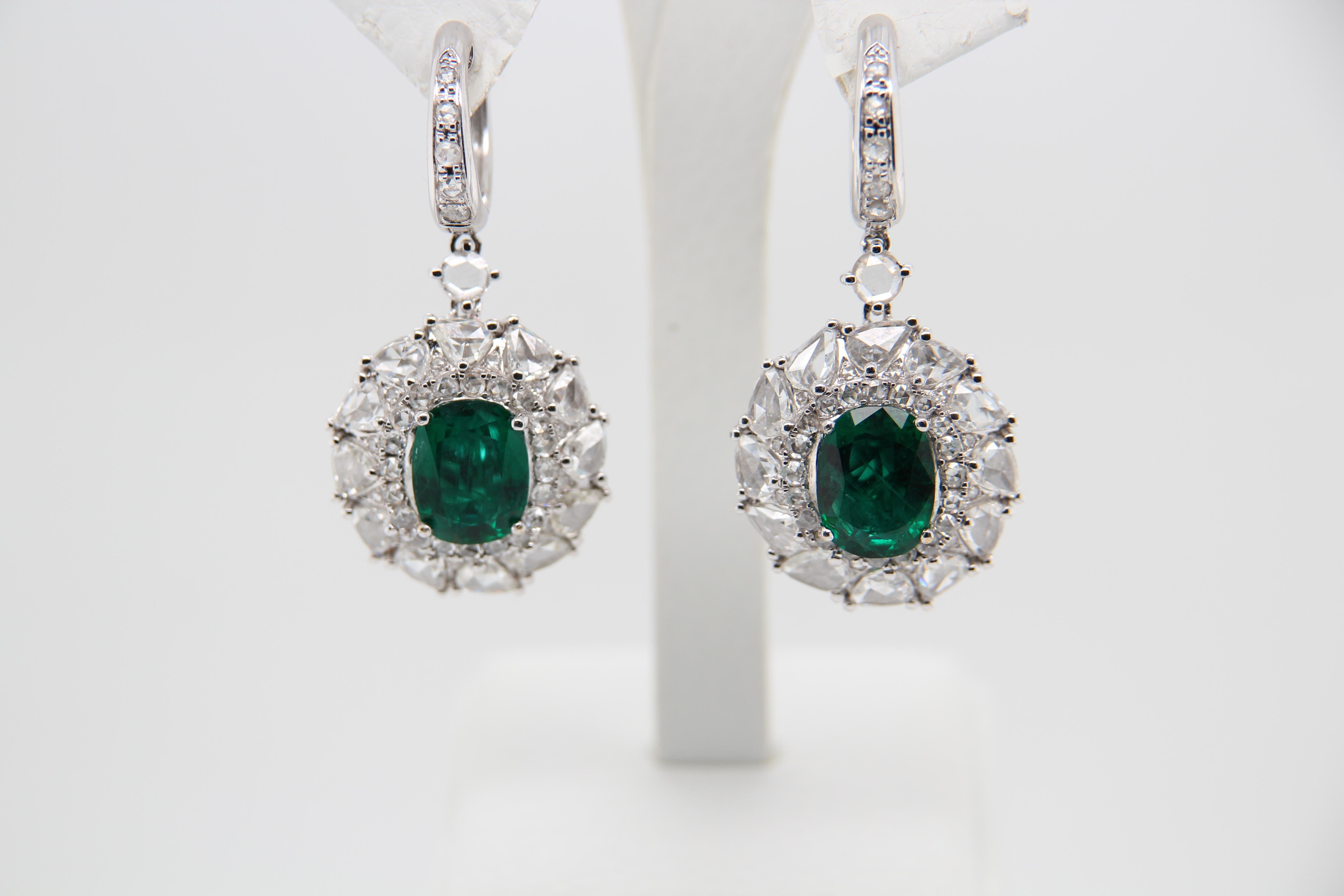 Women's or Men's GRS Certified 5.87 Zambian Emerald and Diamond Dangling Earring