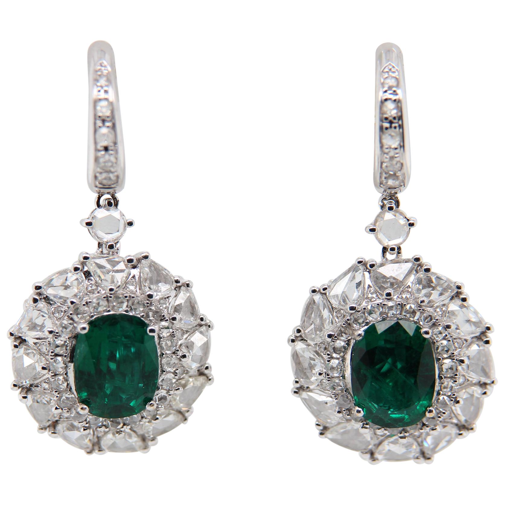 GRS Certified 5.87 Zambian Emerald and Diamond Dangling Earring