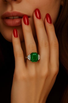 GRS Certified 5.88 Carat VIVID GREEN Emerald Diamond Ring
