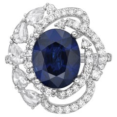 GRS Certified 5.89 Carat Vivid Blue Sapphire & Diamond Ring in 18K White Gold
