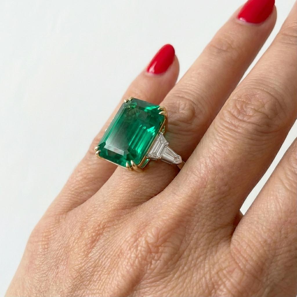 GRS-zertifiziert 5,93 Karat Minor Oil Grüner Smaragd und Diamant Platin Ring (Zeitgenössisch) im Angebot