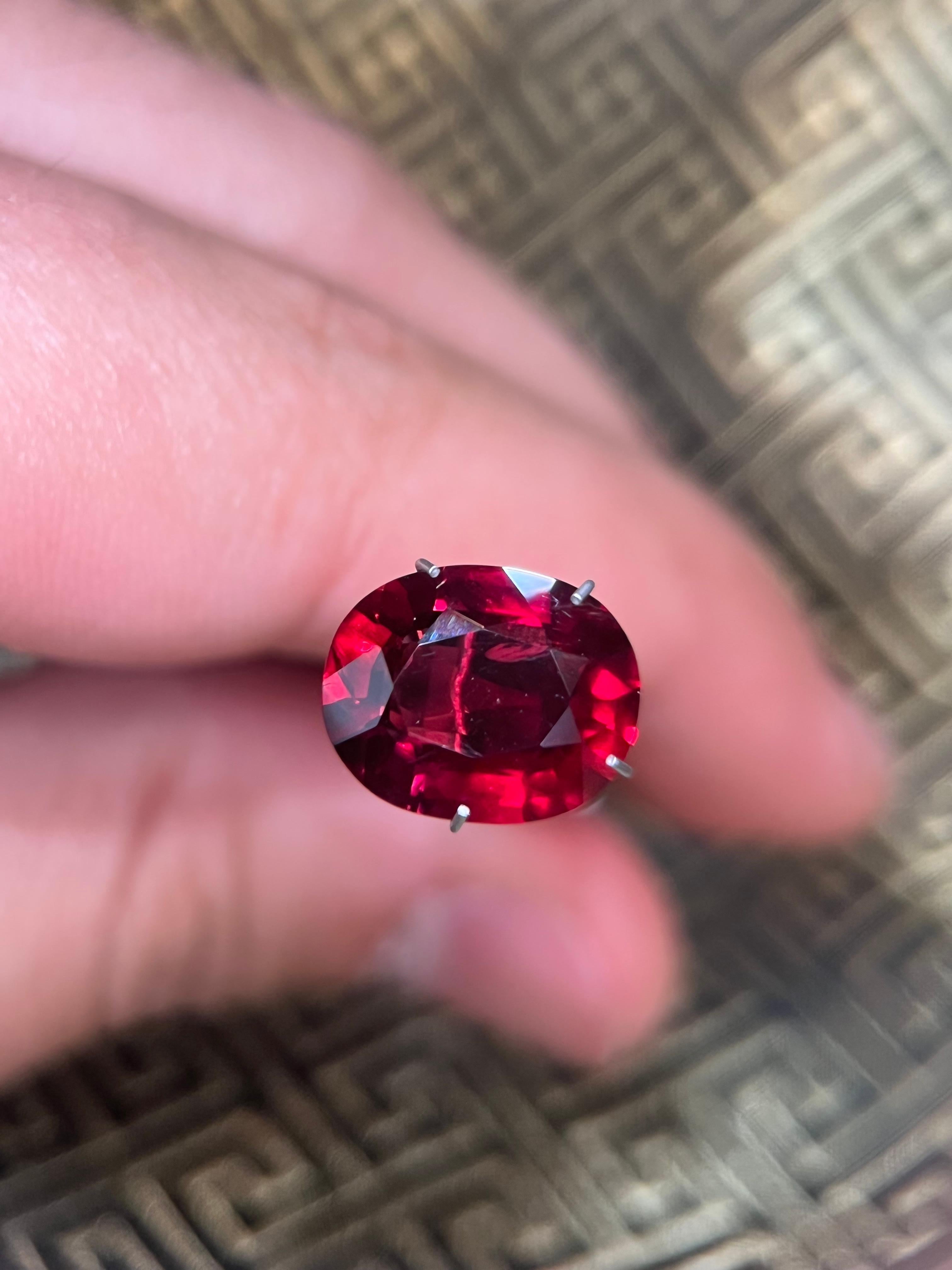 GRS Certified 5.94 Carat No Heat Vivid Orangy-Red Loose Ruby For Sale 2