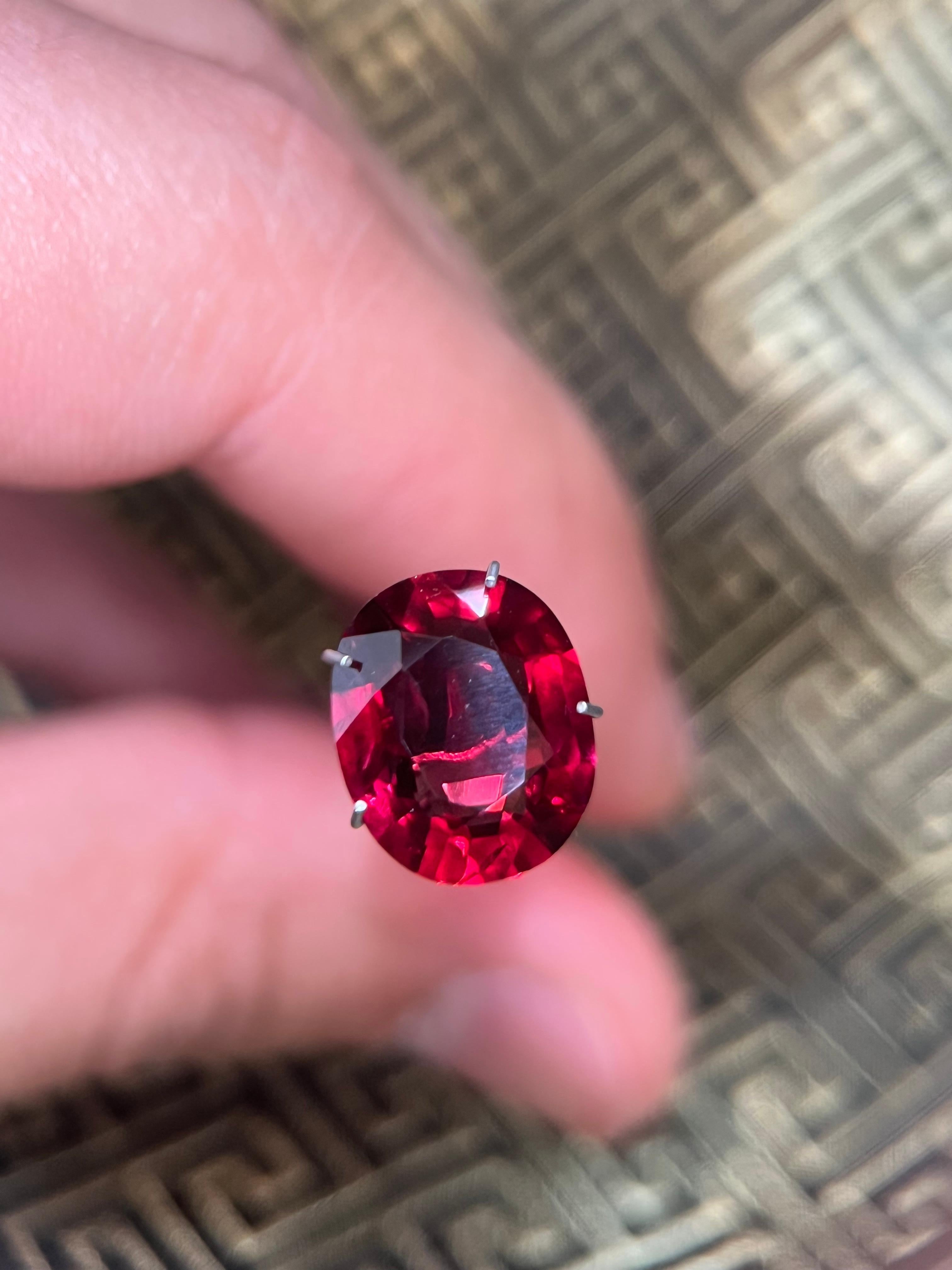 GRS Certified 5.94 Carat No Heat Vivid Orangy-Red Loose Ruby For Sale 3