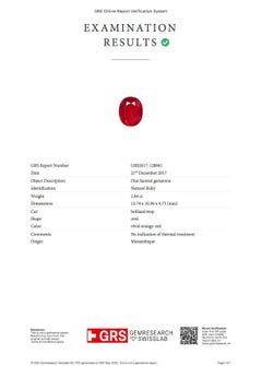 GRS Certified 5.94 Carat No Heat Vivid Orangy-Red Loose Ruby