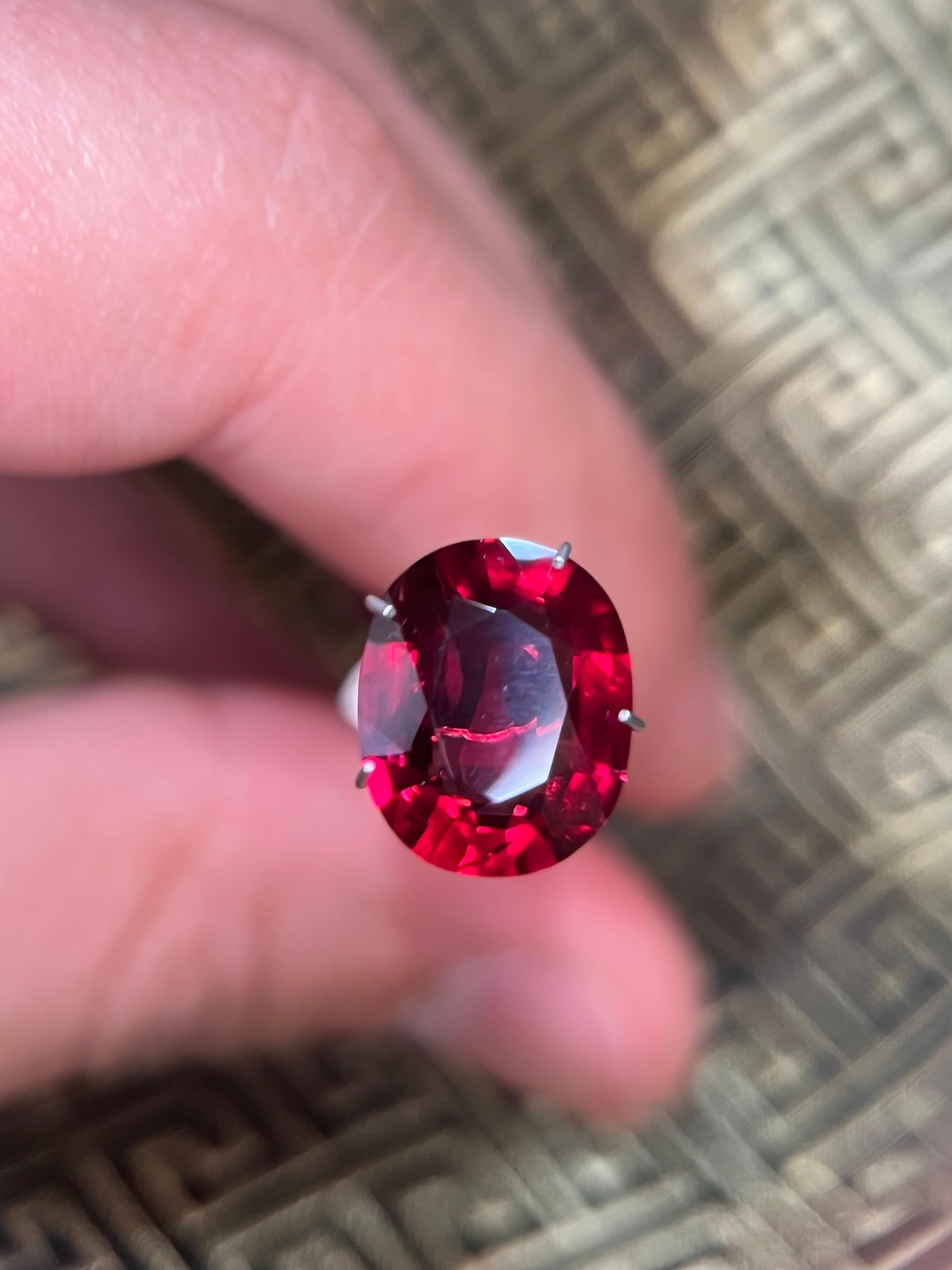 Women's or Men's GRS Certified 5.94 Carat No Heat Vivid Orangy-Red Loose Ruby For Sale