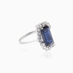 GRS Certified 5.96 Carat Blue Sapphire and 1.40 Carat Diamond Ring in 18K White