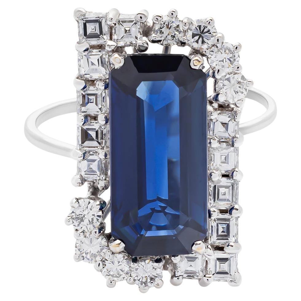 Bague en saphir bleu certifié GRS de 5,96 carats et diamant de 1,40 carat en blanc 18K en vente