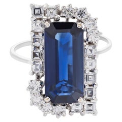 Bague en saphir bleu certifié GRS de 5,96 carats et diamant de 1,40 carat en blanc 18K
