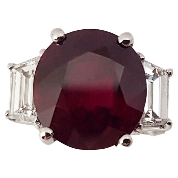 GRS Certified 5cts Ruby with Diamond Ring set in Platinum 950 Settings For Sale