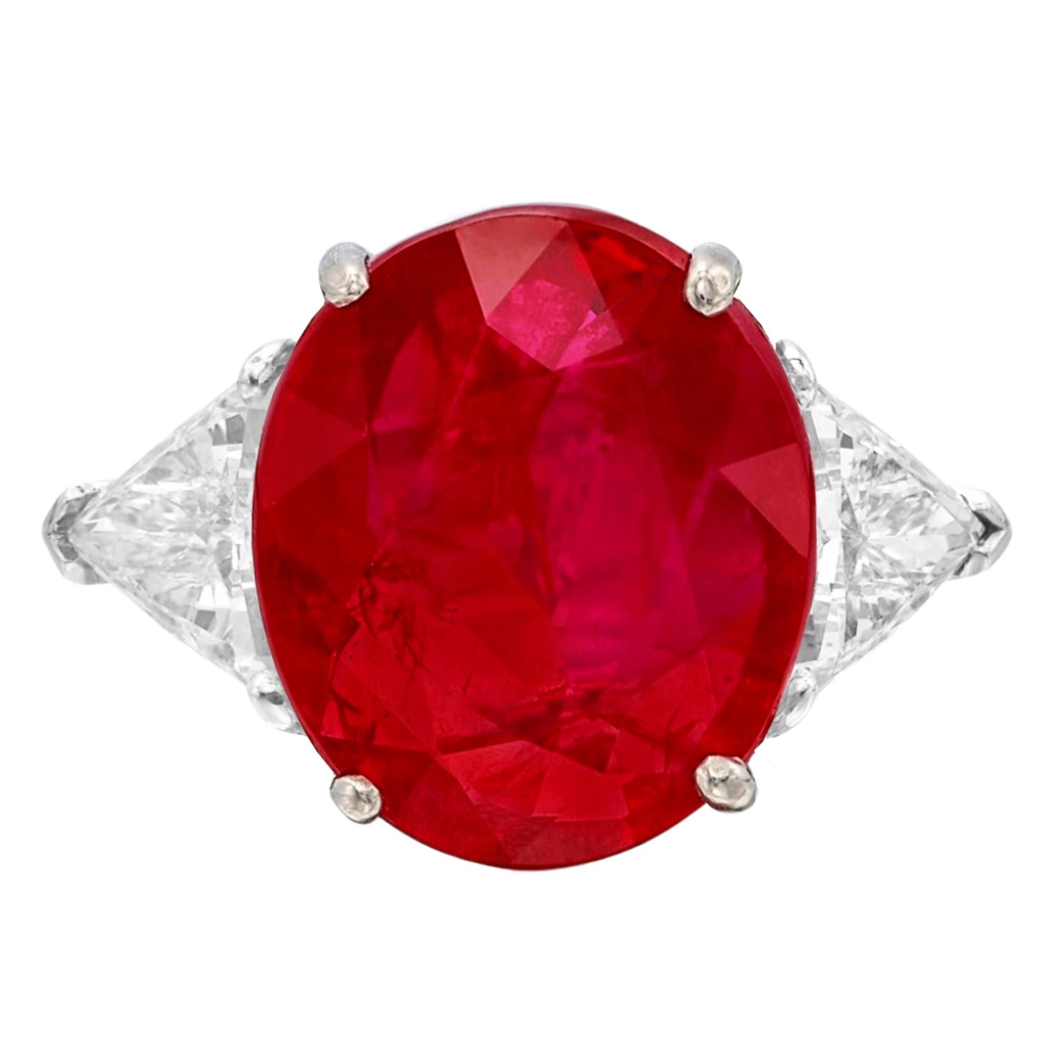 Pear Cut GRS Certified 6 Carat Oval Cut Ruby and Diamond Platinum Ring