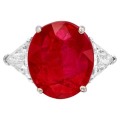 GRS Certified 6 Carat Oval Cut Ruby and Diamond Platinum Ring