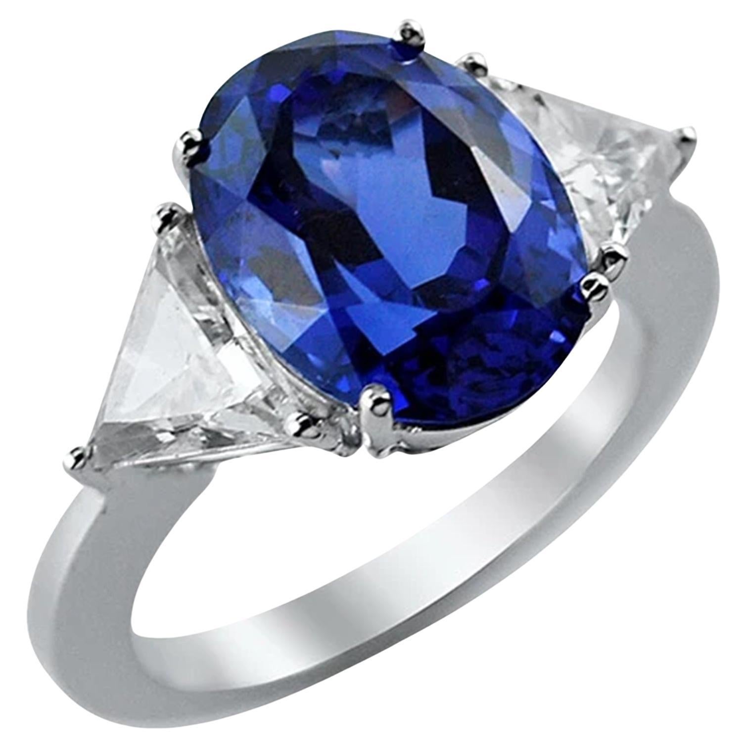 GRS Certified 6 Carat VIVID Blue Sapphire Unheated Diamond 18kGold Ring For Sale