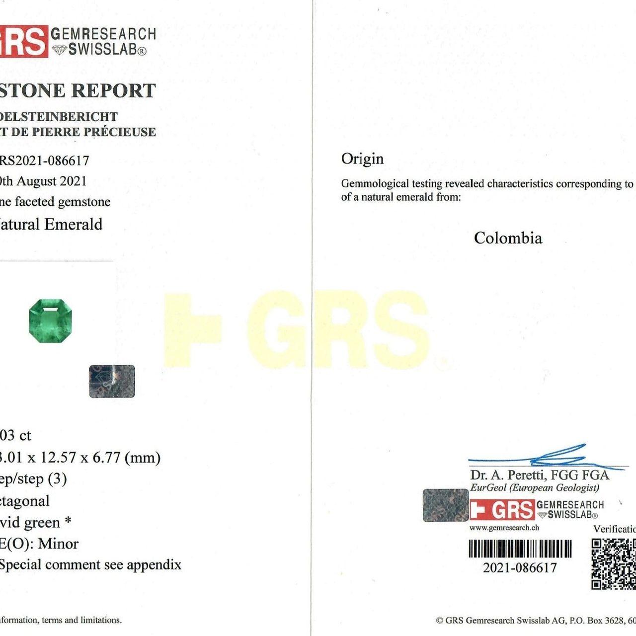 Contemporary GRS Certified 6 Ct. Minor Oil Colombian Vivid Green Emerald Diamond Ring For Sale