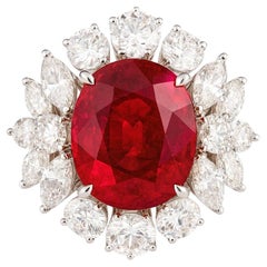 GRS Certified 6.01 Carat Oval Cut Mozambique Ruby Diamond Ring