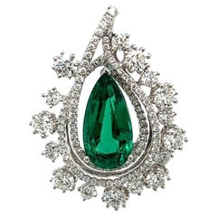 GRS Certified 6.03 Carat Emerald and Diamond Pendant in 18 Karat White Gold
