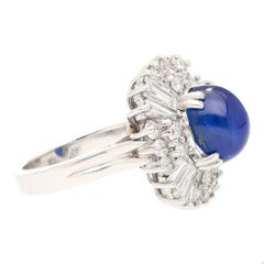 GRS Certified 6.03 Carat No Heat Burma Royal Blue Star Sapphire & Diamond Ring